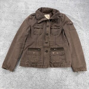 American Eagle Military Jacket Womens Medium Brown Distressed Utility Field Coat